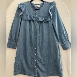 Madewell Womens Ruffle Yoke Chambray Shirt Dress In Aimee Wash Size S VGUC